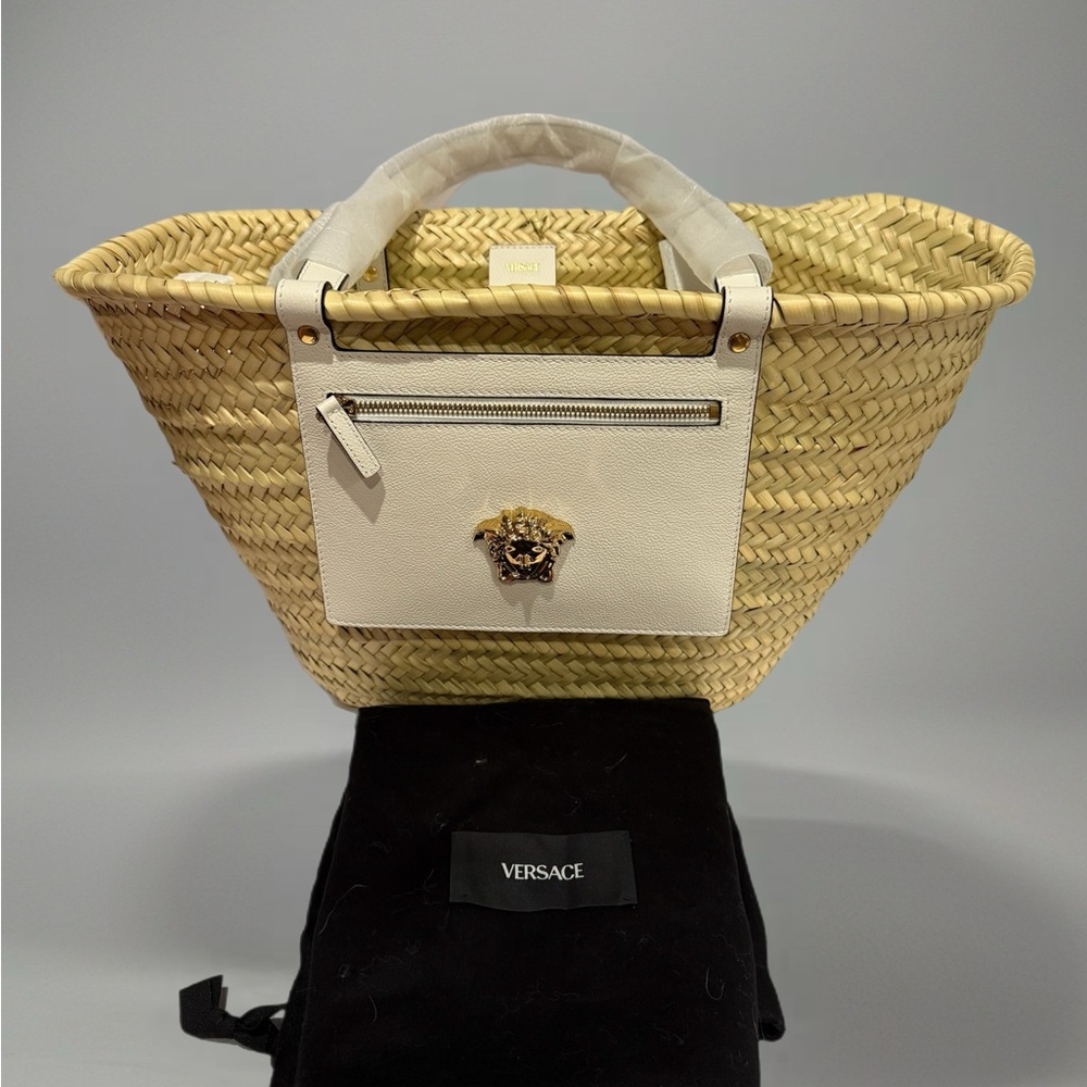 Versace Beige and White Tote Bag